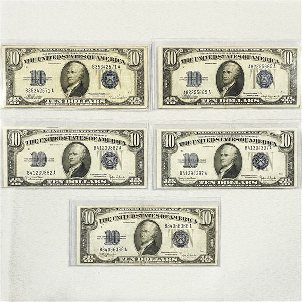 (5)1934 $10 Silver Certificates -CIRC-AU