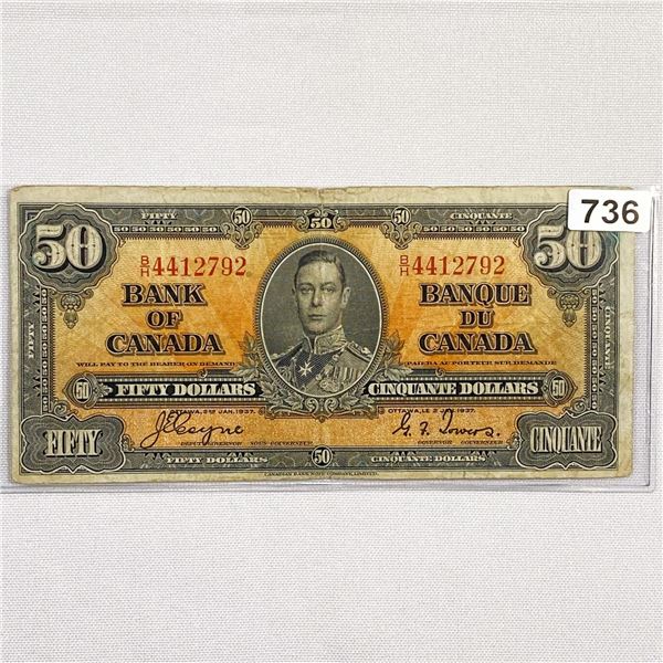 1937 Canada $50 Note Coyne Towers About UNC RARE