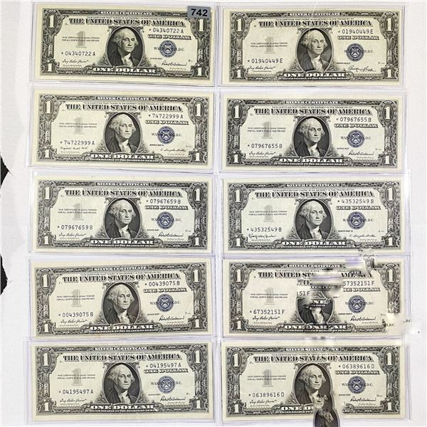 (10) 1935-57 $1 'Star Note' Silver Cert. UNC