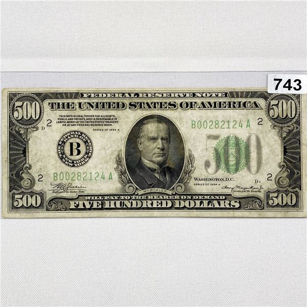 1934 $500 Five Hundred Federal Reserve Note