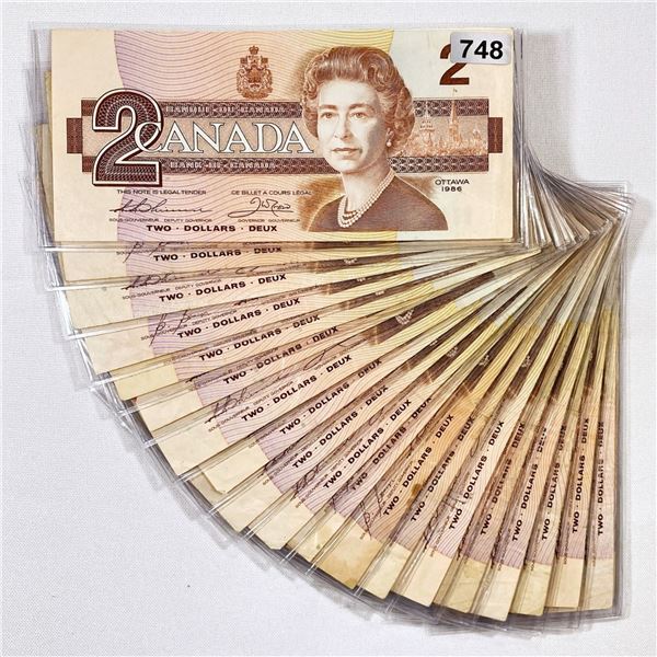 (20) Canada $2 Queen Elizabeth Notes UNC