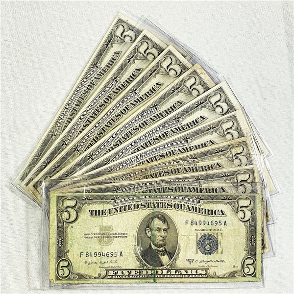 (9) $5 Silver Certificates -CIRC-AU