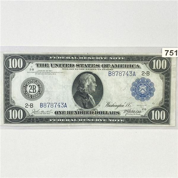 1914 LG $100 Federal Reserve Note CLOSELY UNC