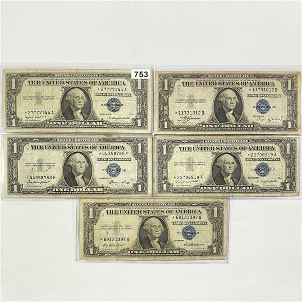 (5)1935-57 $1 'Star Note' Silver Cert. CIRC