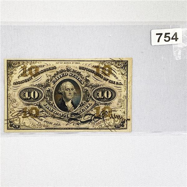 1863 Series 10c Fractional Currency LIGHTLY CIRC
