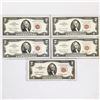 (5) 1953-1963 $2 Red Seal Fed Reserve Notes -UNC