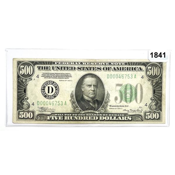 1934-A $500 Five Hundred Dollars Fed. Reserve Note