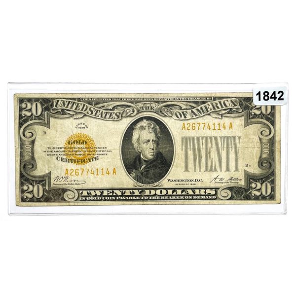 1928 $20 Twenty Dollar Gold Certificate -