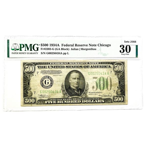 1934-A Chicago $500 Five Hundred Dollar Fed. Reser