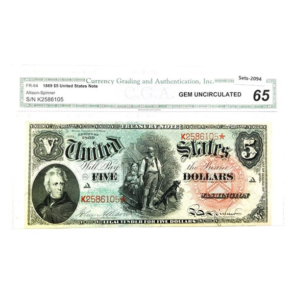 1869 LG $5 Legal Tender Note
