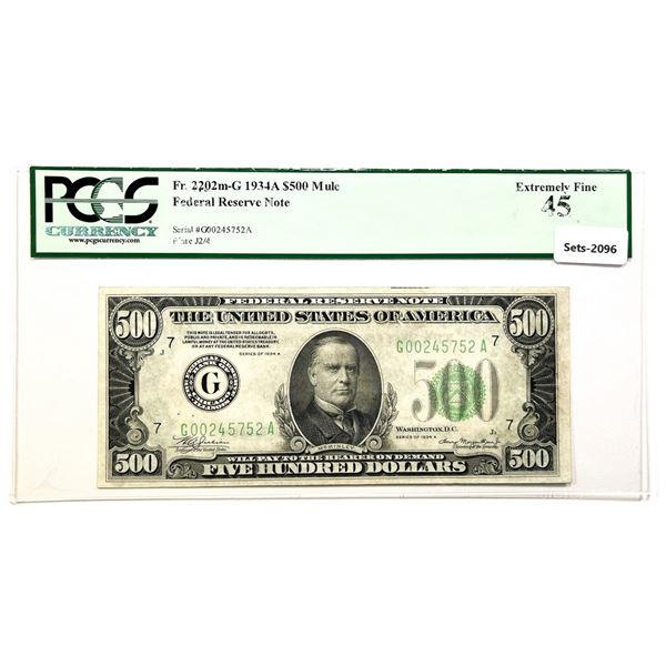 1934-A Mule $500 Five Hundred Dollar Fed. Reserve