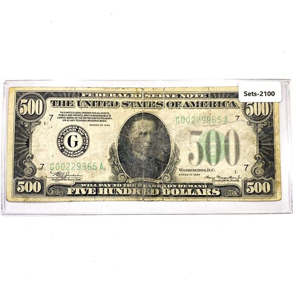 1934 $500 Five Hundred Dollar Fed. Reserve Note