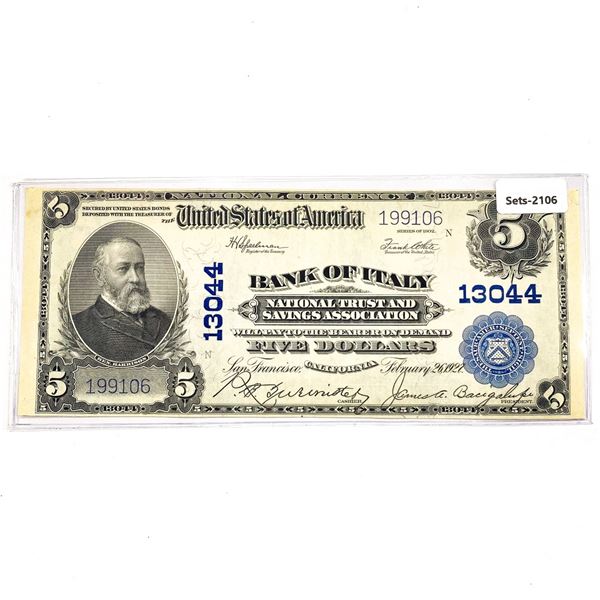 1927 LG Italy Bank, CA $5 Legal Tender Note