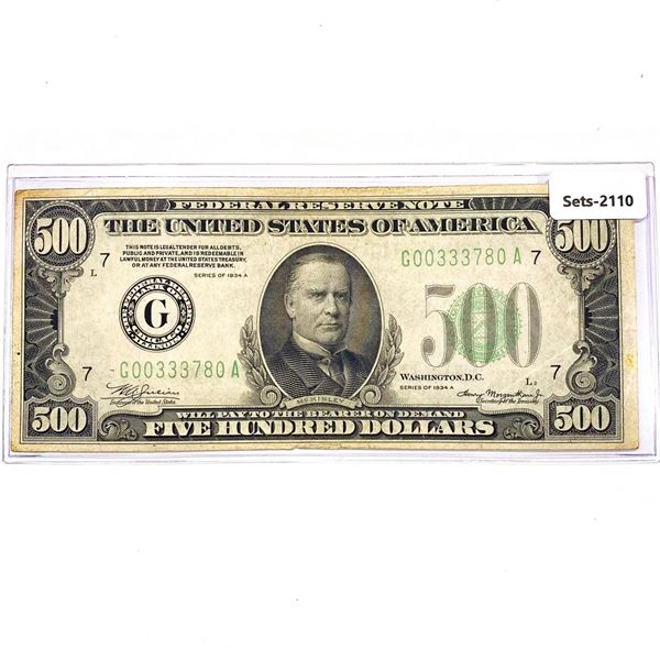 1934-A $500 Five Hundred Dollar Fed. Reserve Note