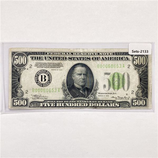 1934 $500 Five Hundred Dollar Fed. Reserve Note