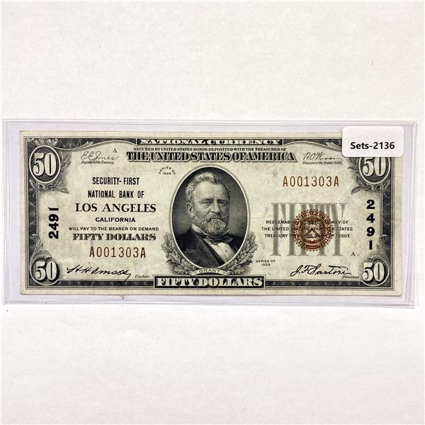 1929 L.A. Bank, CA $50 Fifty Dollar Legal Tender N