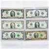 Image 1 : (6) Misc $1 & $2 Fed. Reserve Notes