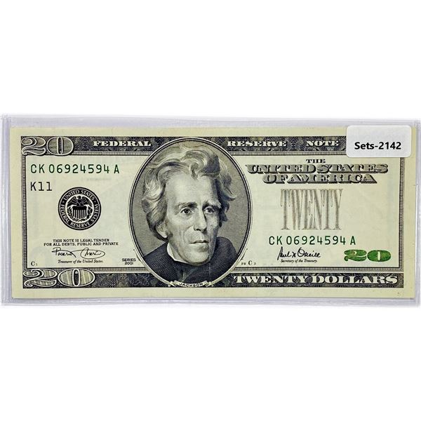 2001 $20 Twenty Dollar Fed. Reserve Note