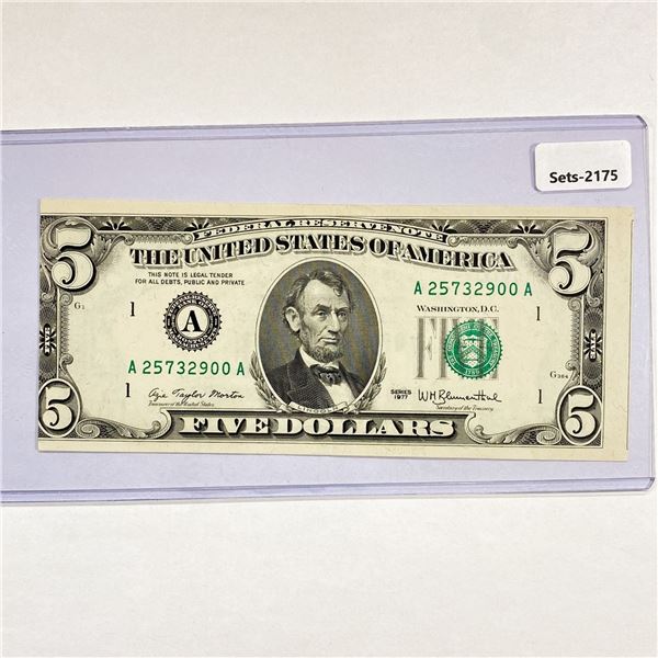 1977 Error $5 Fed. Reserve Note