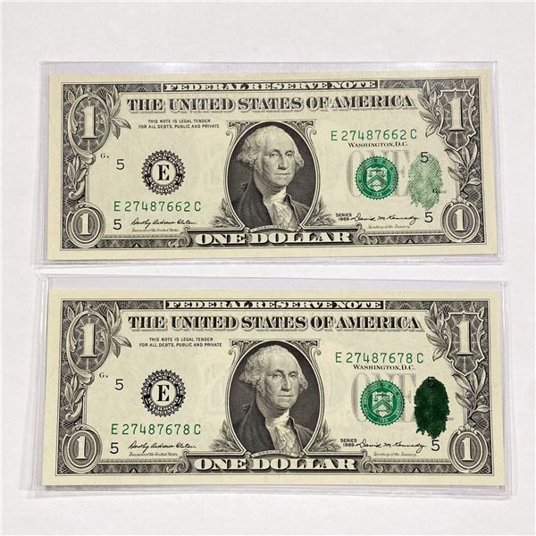 (2) 1969 Error $1 Fed. Reserve Notes