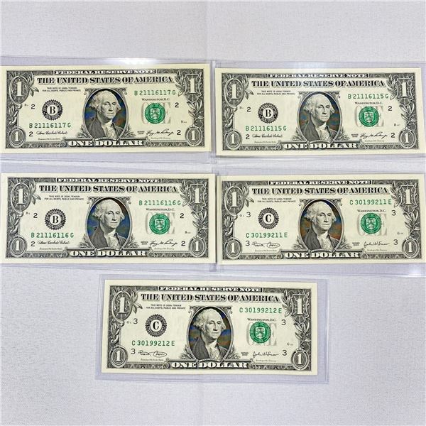 (5) 2000's Consec. $1 Fed. Reserve Notes