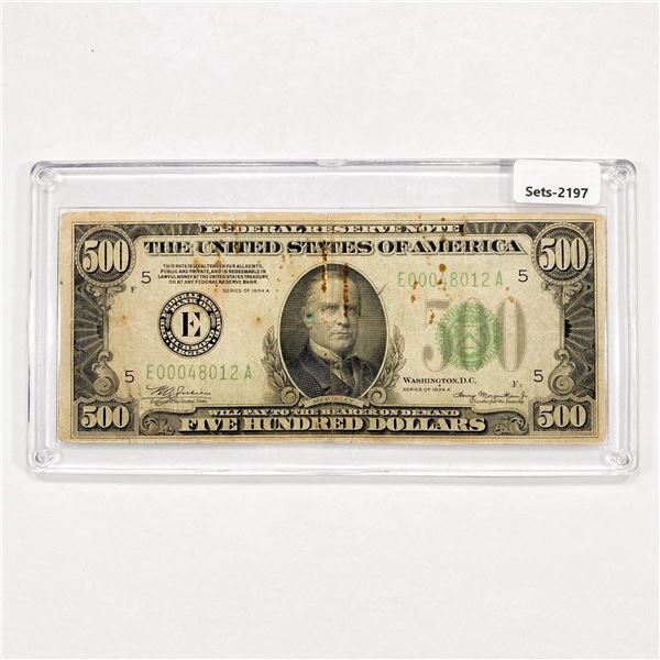 1934-A $500 Five Hundred Dollar Fed. Reserve Note