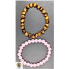 Image 1 : #141-NATURAL PINK ROSE QUARTZ & TIGER EYE BRACELET