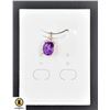 Image 1 : #168-NATURAL  PURPLE AMETHYST 7.1X 9MM  & CZ PENDA