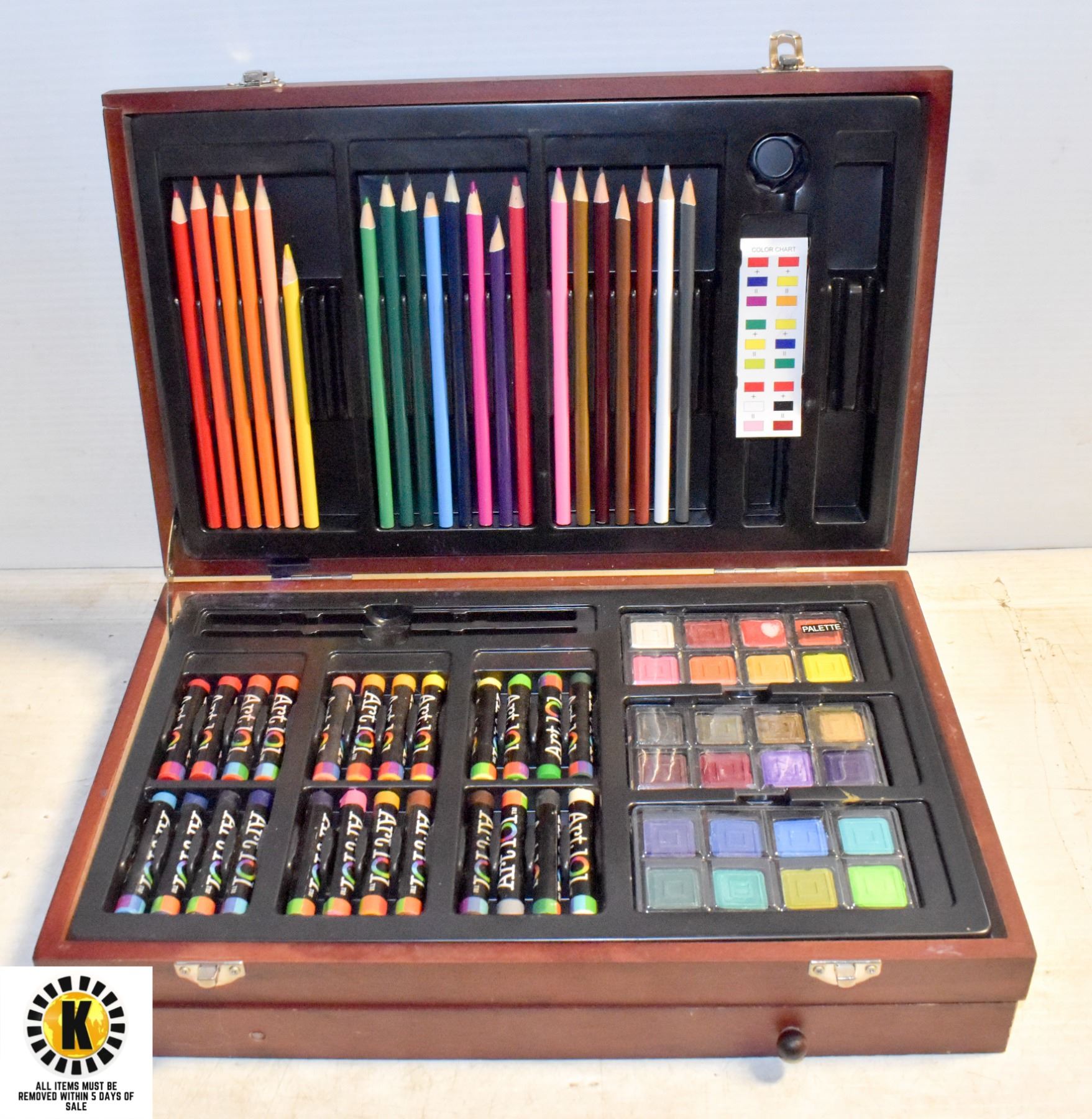 WOODEN ART CASE WITH SUPPLIES