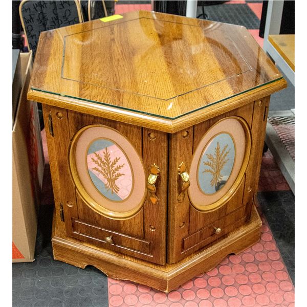 SOLID OAK SIDE TABLE GLASS TOP
