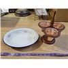 Image 1 : Wood & copper condiment server & Vintage porcelain bowl