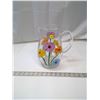 Image 4 : Heavy Glass Cake Tray & 2 Painted Glass Pitchers (Flowers)