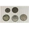 Image 1 : 1980 (25 Cent), 1987 Barbados 25 Cents, 1971 Indonesia (RP 50 Rupiah), 2002 East Caribbean (25 Cent)