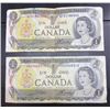 Image 1 : 1973 Canadian One Dollar Bill $1 signed by RW Lawson & G. Bouey x 2