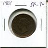 Image 1 : 1901 Canadian Victorian Large Cent. The last Large Cent issued for Queen Victoria. EF-40.