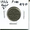 Image 1 : 1926 Canadian Near 6 Nickel 5 Cents. F-12.