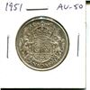 Image 1 : 1951 Canadian Silver 50 Cents. AU-50. Nice.