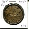 1955 Full Water Lines Canadian Silver Dollar. AU-50.