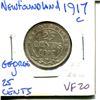 Image 1 : Newfoundland 1917c Silver 25 Cents. VF-20. Minted in Canada because of World War I.