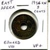 Image 1 : East Africa. 1936 KN 5 Cents. Scarce Edward VIII issue. VF-30.