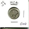 Image 1 : U.S. 1924 Silver Mercury Dime. Good.