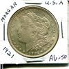 Image 1 : U.S. 1921 Morgan Silver Dollar. Philadelphia Mint. AU-50. Nice.