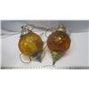Image 1 : 2 Vintage Amber Glass Swag Lamps