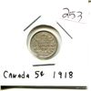 Image 1 : 1918 Canada silver 5 cents F15/VF