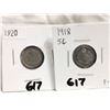 Image 3 : 4 SILVER 5 CENT COINS 1920, 18, 17, 12