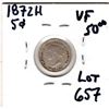 Image 2 : 657 1872H VF 5 CENT SILVER