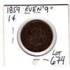 Image 2 : 674 1859 EVEN 9 LARGE CENT