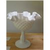 Image 2 : 722 6” TALL FENTON UNSIGNED SCALLOPED MILKGLASS HOBNAIL CANDY DISH