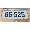 Image 1 : 1961 Sask licence plate (lots 1456-1463 all have the same number)
