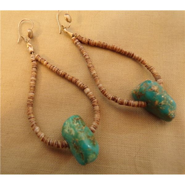 Navajo Turquoise Nugget and Shell Heishi Earrings